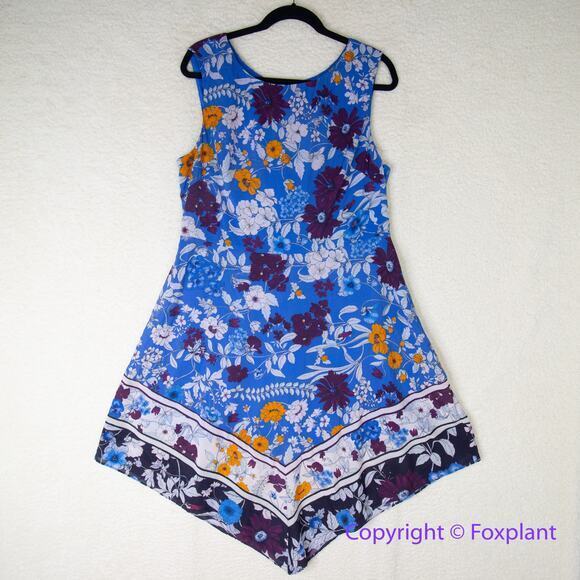 Adrianna Papell Women's Botanical Border Fit and Flare dress blue, plus size 16 - Picture 3 of 16